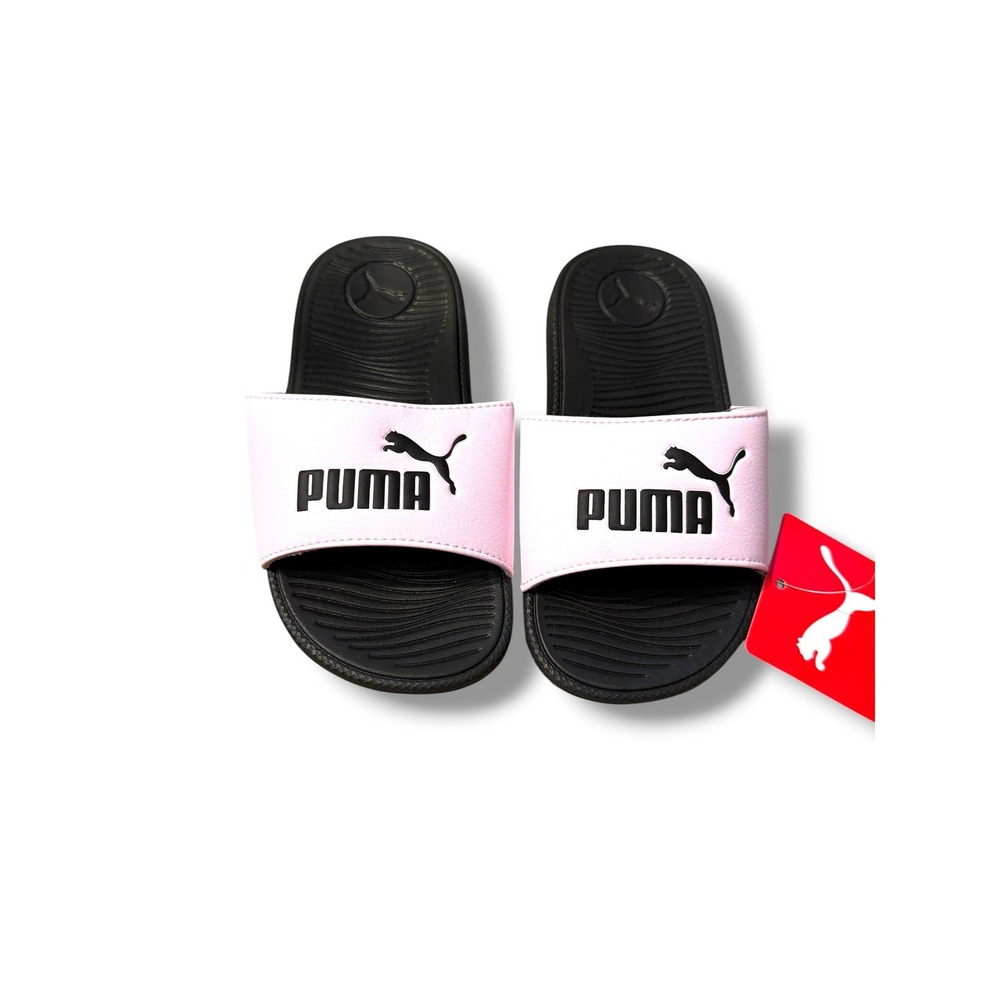 Puma Slide Sandals Girls Size 12C Pink Black Logo Slip‎ On Lightweight NEW